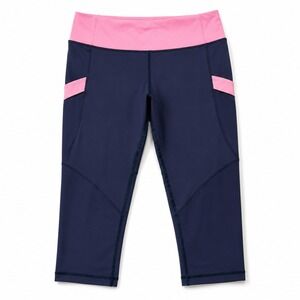 Lululemon Crop Running Leggings Womens 8 Navy Pink Side Pocket